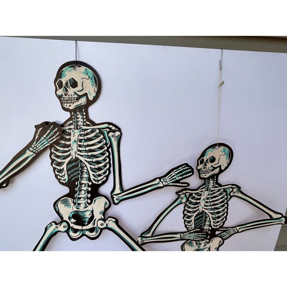 Vintage pair Beistle jointed Halloween skeletons large size Must See!